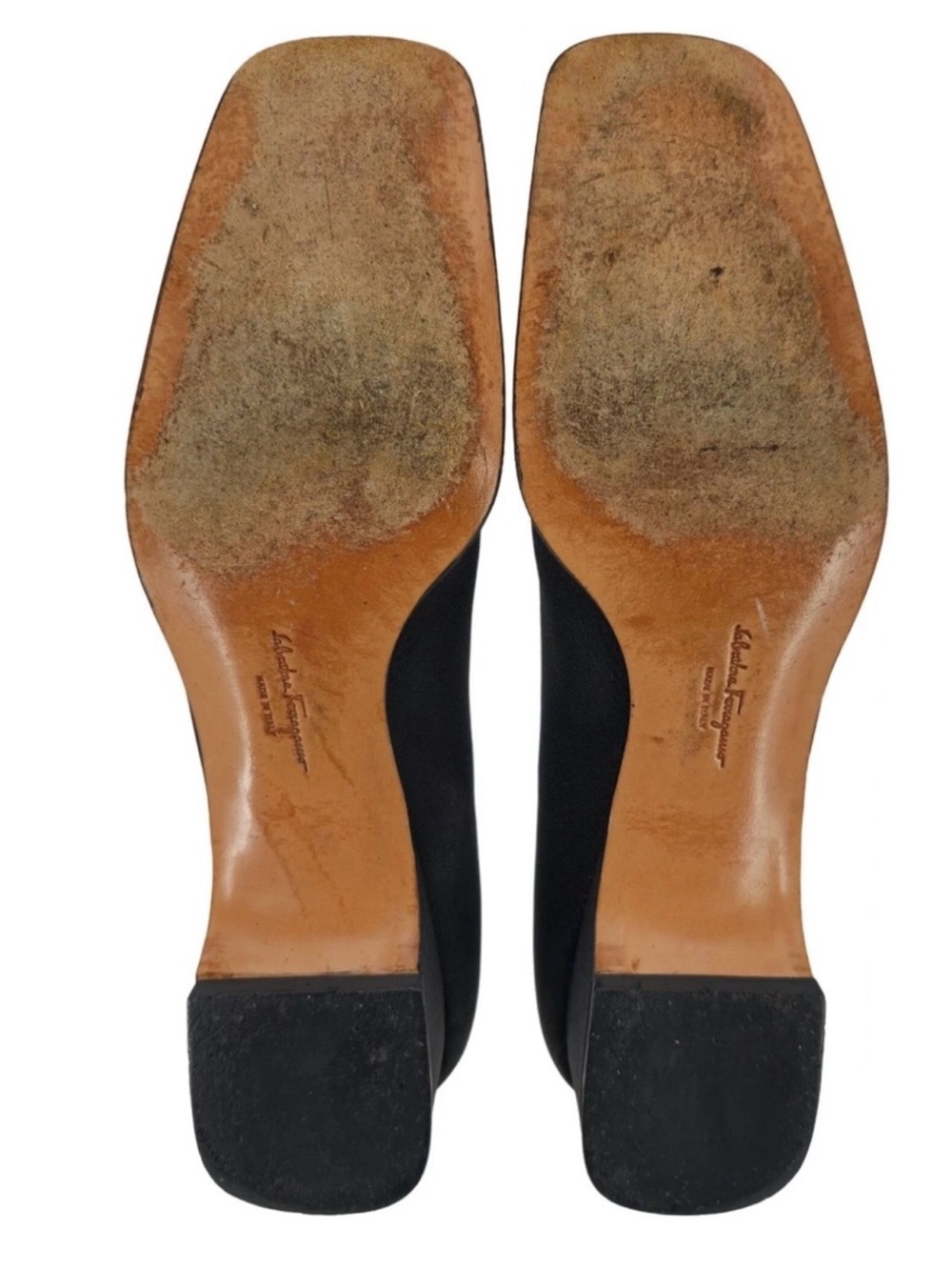 Salvatore Ferragamo Black Square-Toe Flats with Patent Logo Buckle *Size 38/8 - Picture 6 of 8